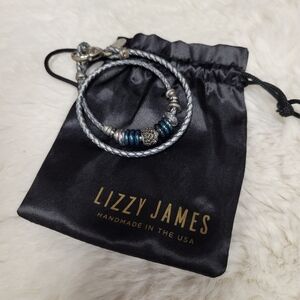 Lizzy James Leather Braided Wrap Bracelet Silver Beaded Handmade USA